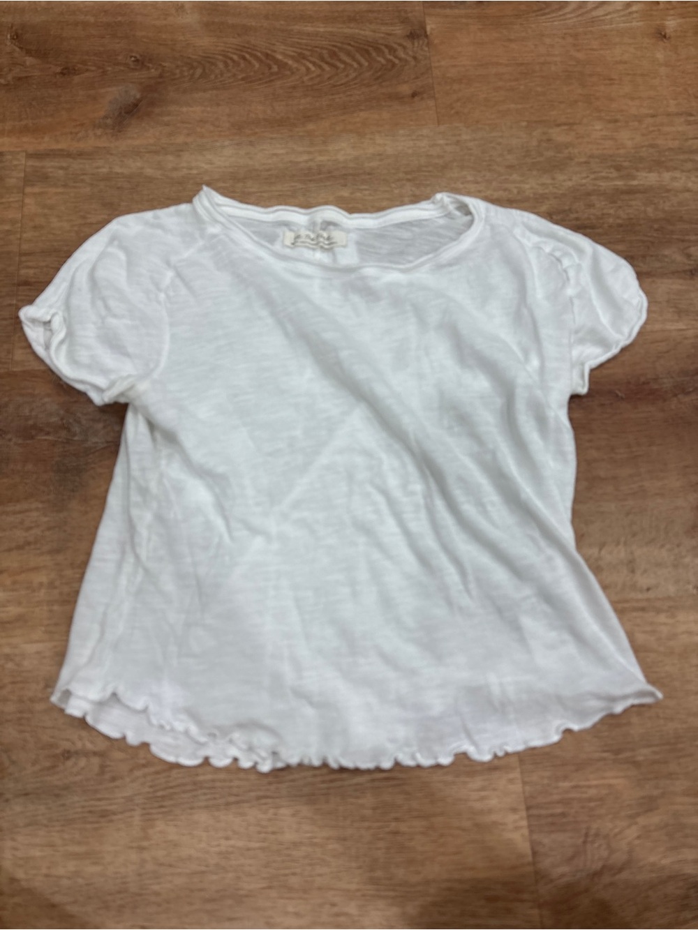 We The Free White Short Sleeve Ruffle Edge Tee